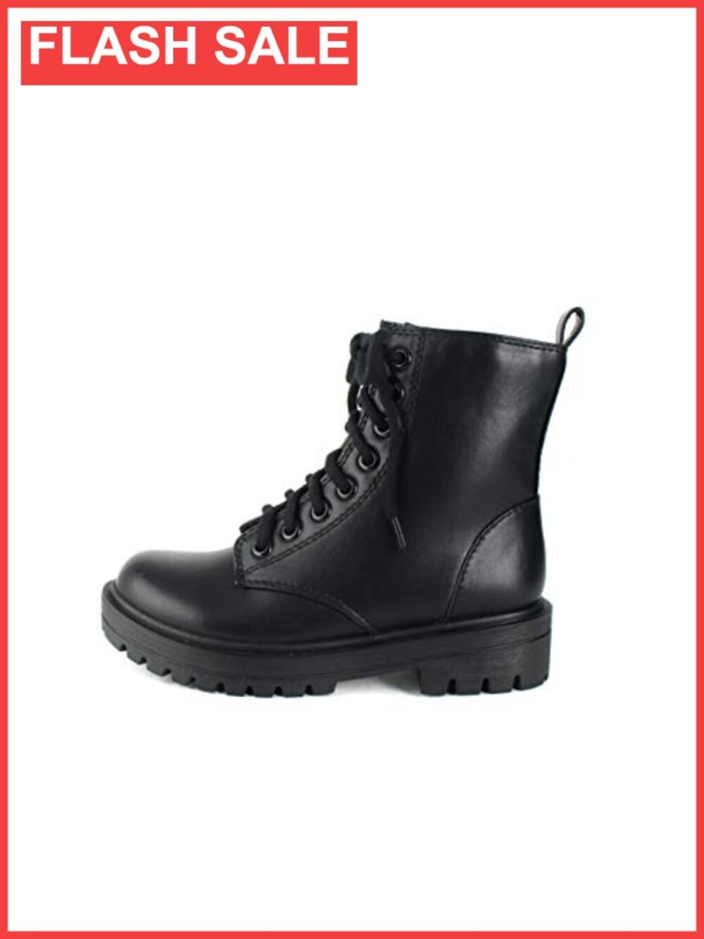 Lug Sole Combat Ankle Bootie Lace Up Side Zipper Low Heel
